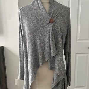 Bobeau Heather Gray Asymmetrical Sweater with Button Accent